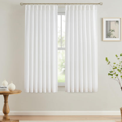 Vision Home Natural Linen Pinch Pleated Semi Sheer Curtains 42Wx90Lx2