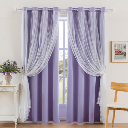 Anytime Double Layer Blackout Curtains 2 Panels，52Wx84L，Greyish White