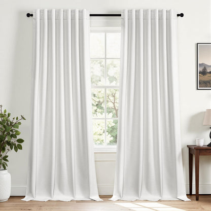 Topfinel Cream Ivory Blackout Curtains & Drapes 84 Inch Length, Beige Pinch Pleat Full Blackout Flax Linen Tab Top Soundproof Curtains with Hooks Rings for Bedroom Living Room Track 2 Panels Set