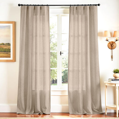jinchan Linen Curtains Light Filtering Back Tab 50x96 Inch 2 Panels Beige