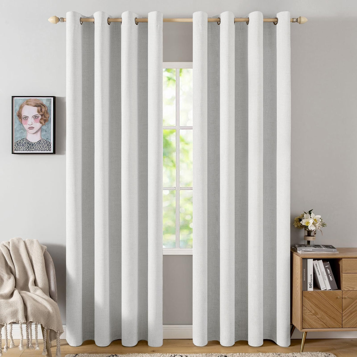 MIULEE 100% Blackout Linen Curtains for Bedroom 52x84 Inches Natural Beige