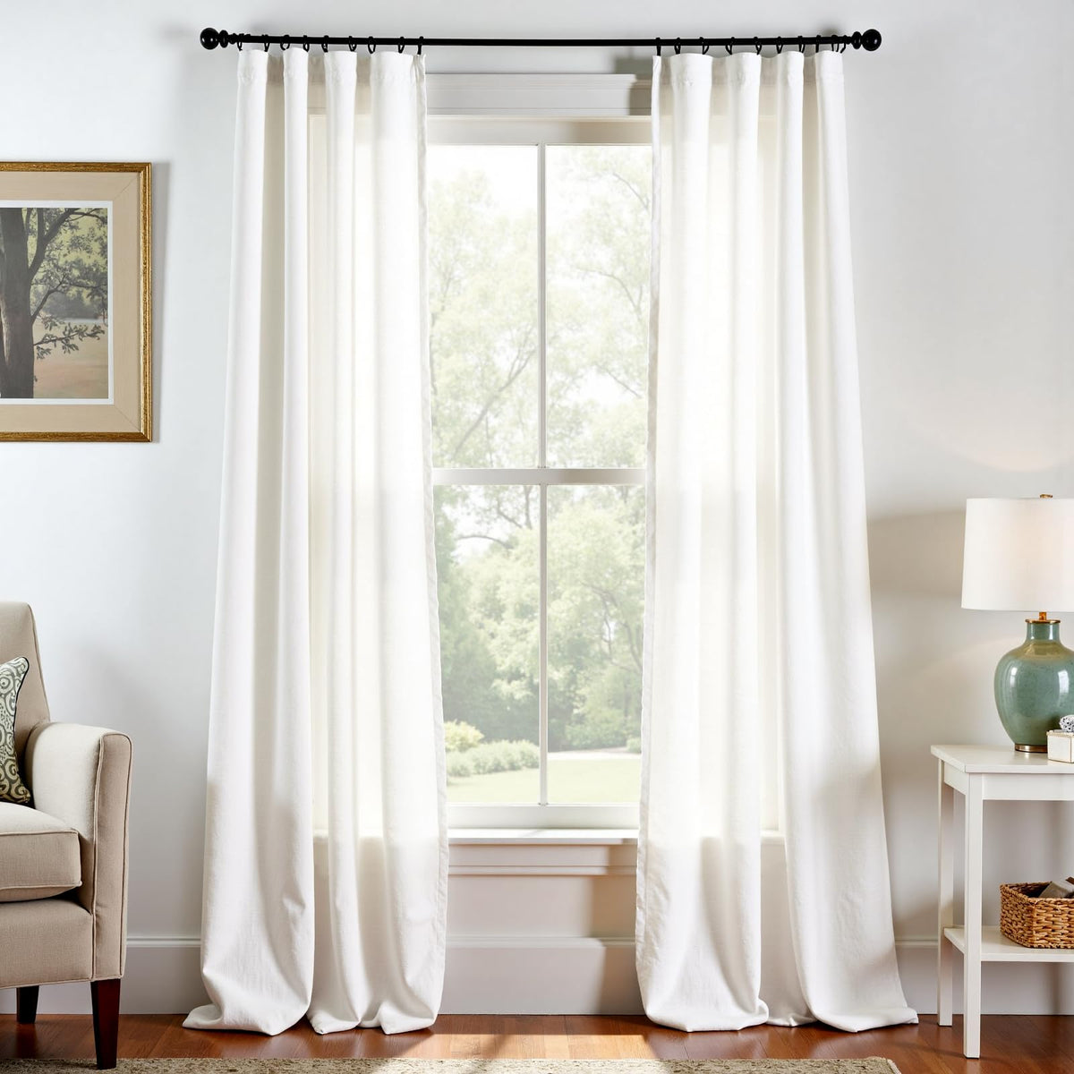 jinchan Linen Curtains Light Filtering Back Tab 50x96 Inch 2 Panels Beige