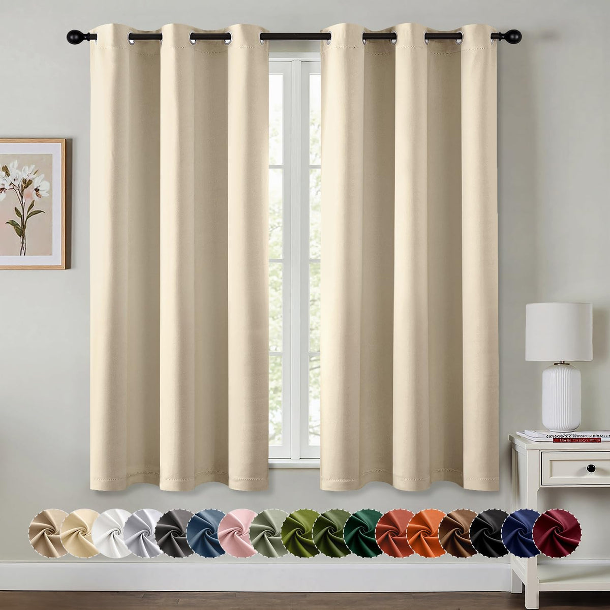 MIULEE Blackout Curtains for Bedroom 2 Panels 40 x 63 Inch Long Black