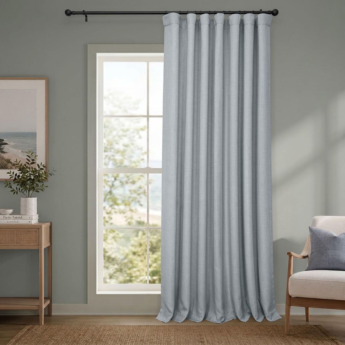 Faux Linen Curtains for Living Room (1 Panel) - 50W X 108L, Birch Taupe