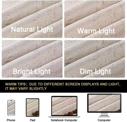 PrinceDeco Natural Linen Curtains 100% Blackout Linen Curtains for Bedroom Full Blackout Curtains 84 Inches Long Living Room Thermal Insulated Light Blocking Curtain Drapes White Backing, 2 Panels