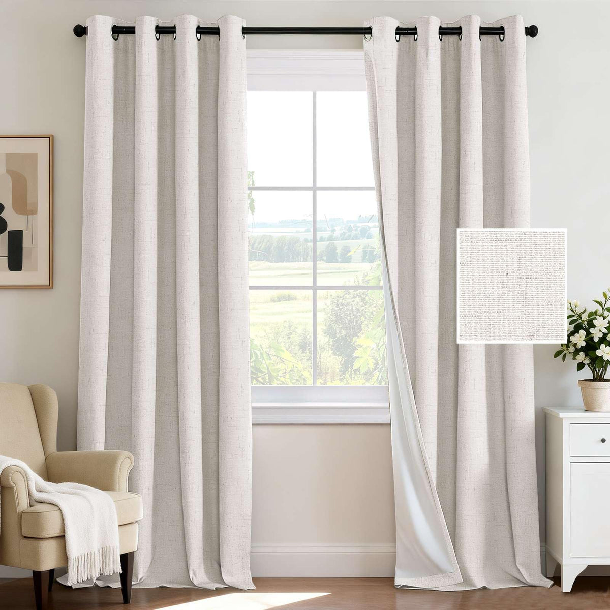 H.VERSAILTEX 100% Blackout Curtains for Bedroom 84 Inches Long Grommet Linen Face Full Light Blocking Curtain Drapes for Living Room Thermal Linen Look Curtains 2 Panels Set, 52" W x 84" L, Navy