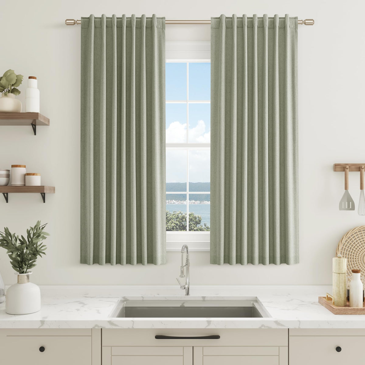 Guken Cream Linen Blackout Curtains 84 Inch Length 2 Panels Set for Living Room Bedroom Back Tab Thermal Insulated 100% Black Out Drapes Room Darkening Window Curtain Ivory Natural Beige