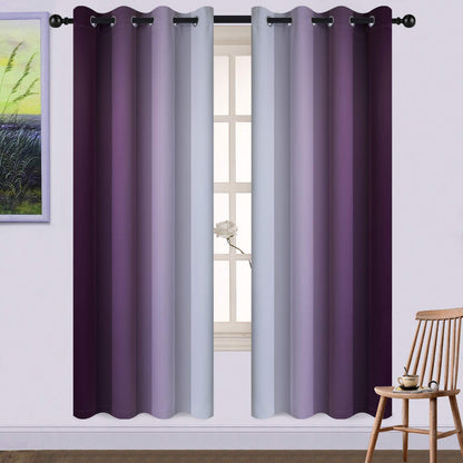 Yakamok Ombre Curtains Blue and Greyish White for Living Room,52Wx84L