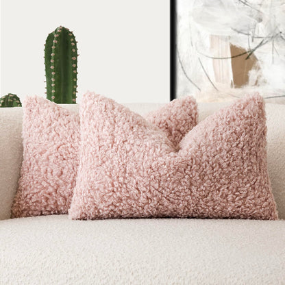 Foindtower Decorative Fuzzy Faux Fur Throw Pillow Covers 24x24 Inch Oatmeal