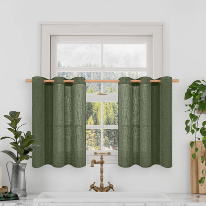 LAMIT Cream Ivory Linen Semi Sheer Curtains 84 inch Length for Bedroom