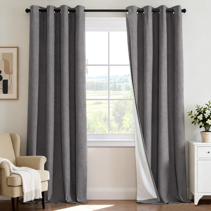 H.VERSAILTEX 100% Blackout Curtains for Bedroom 84 Inches Long Grommet Linen Face Full Light Blocking Curtain Drapes for Living Room Thermal Linen Look Curtains 2 Panels Set, 52" W x 84" L, Navy