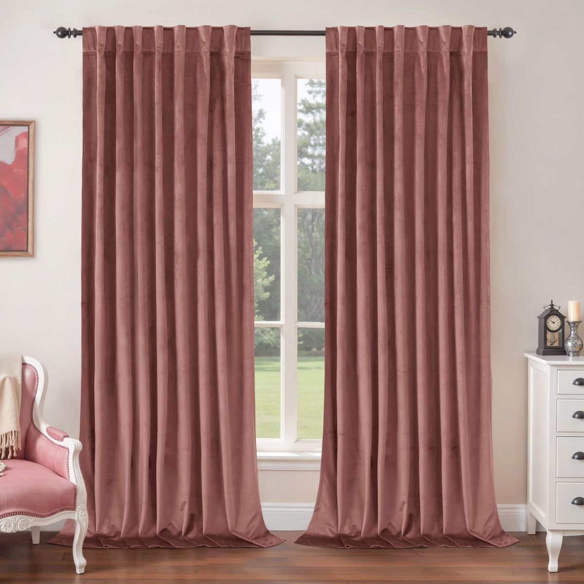 BGment Olive Green Velvet Blackout Curtains 52 x 84 Inch Length, 2 Panels