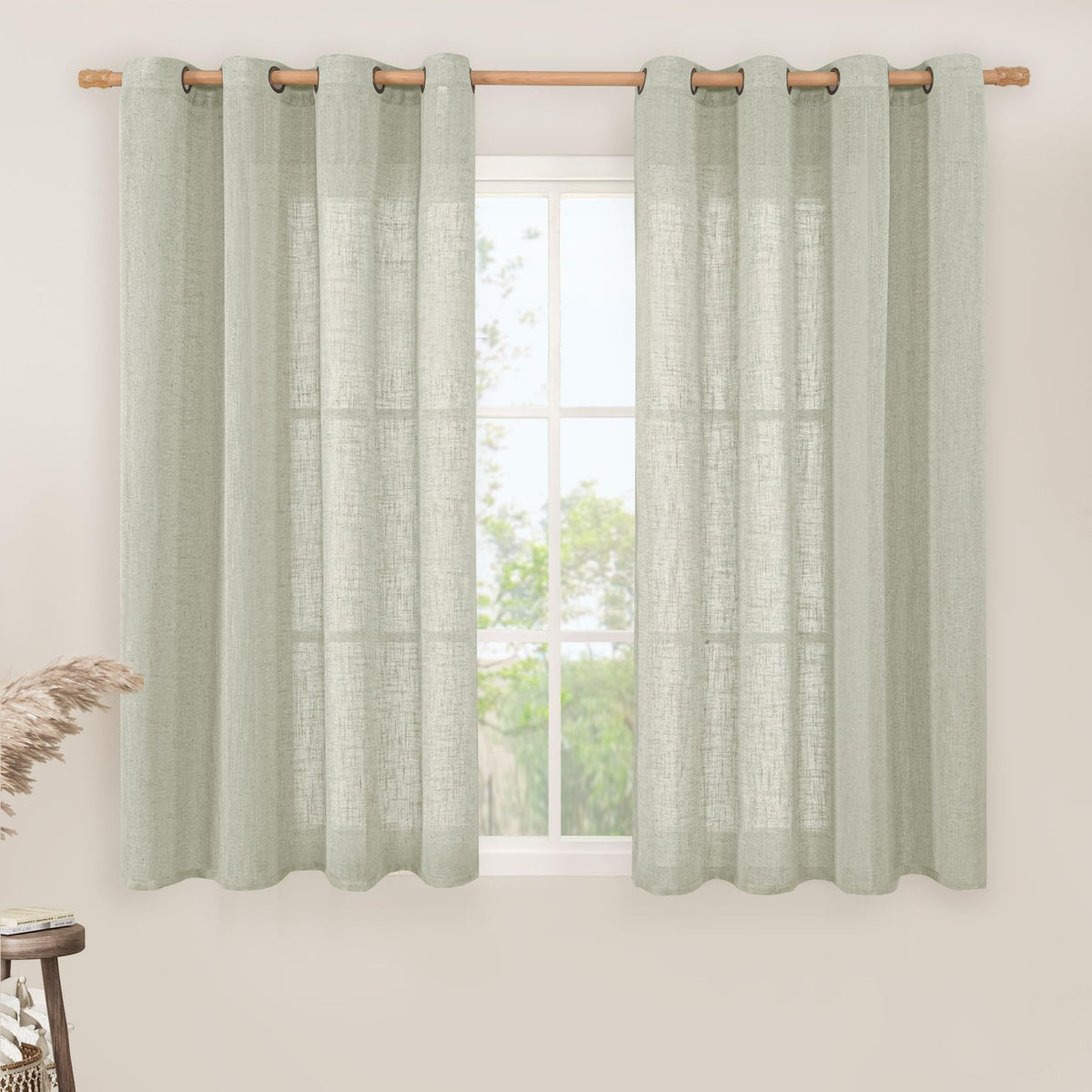 LAMIT Cream Ivory Linen Semi Sheer Curtains 84 inch Length for Bedroom