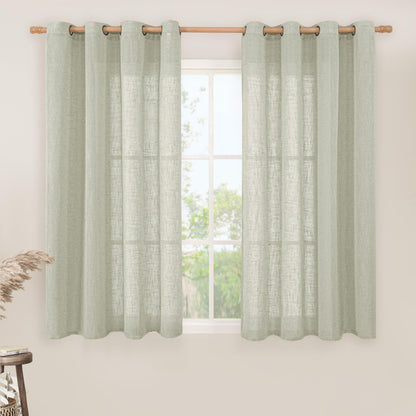 LAMIT Cream Ivory Linen Semi Sheer Curtains 84 inch Length for Bedroom