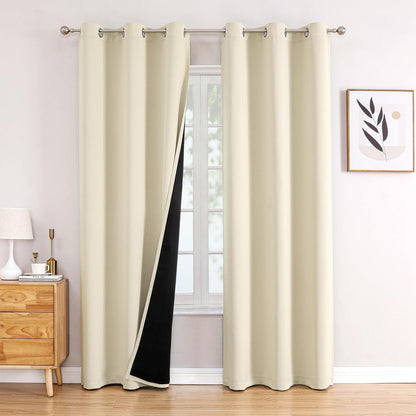 ChrisDowa 100% Blackout Curtains for Bedroom 63 Inch Long with Black Liner