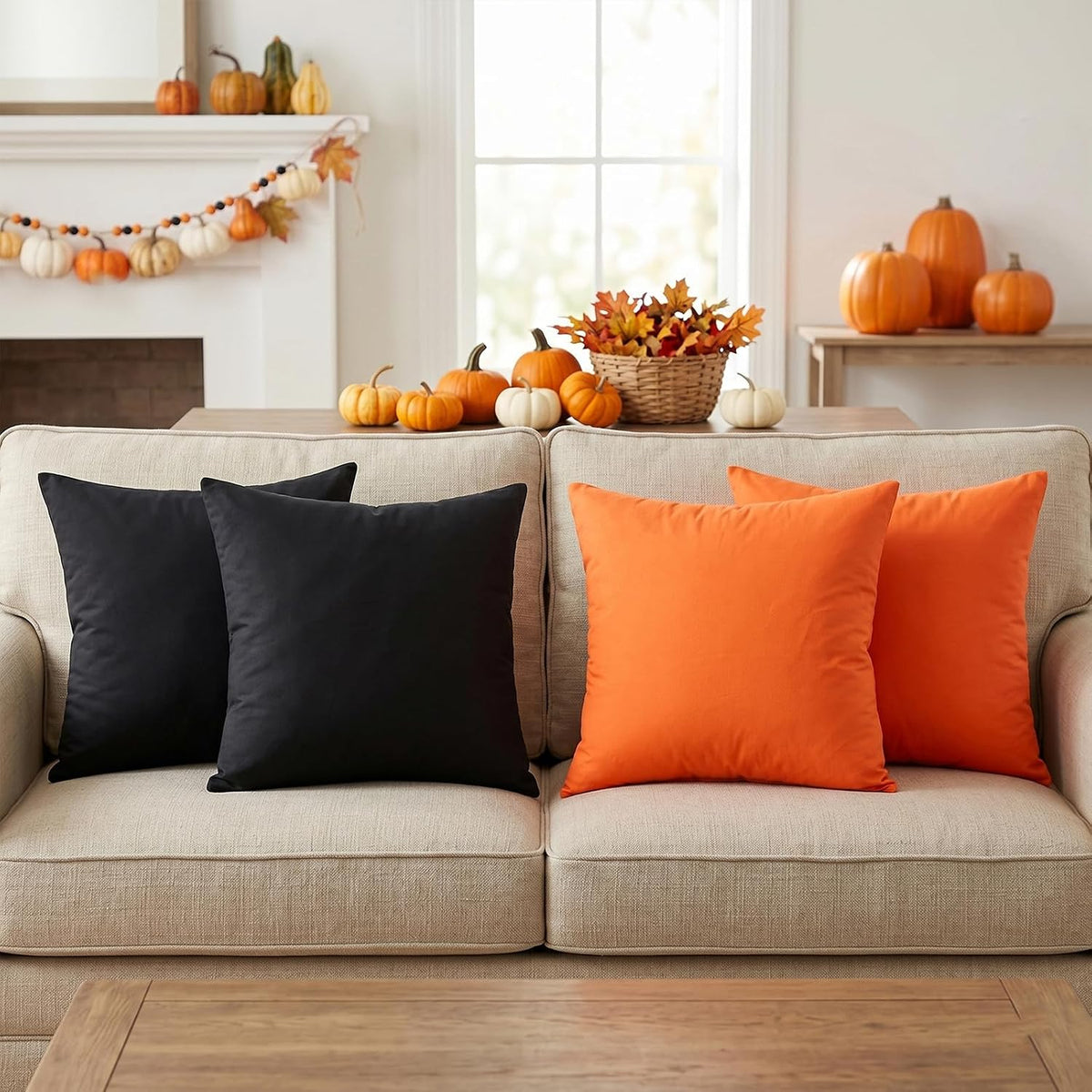 Thmyo 4-Pack 100% Cotton Solid Decorative Throw Pillow Case 18x18 Orange