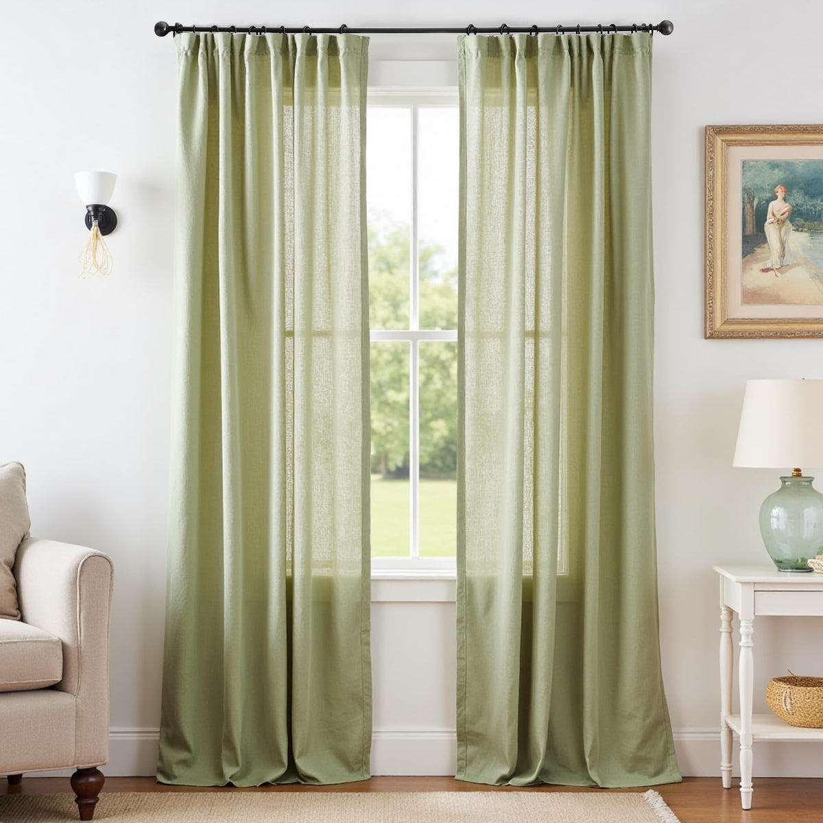 jinchan Linen Curtains Light Filtering Back Tab 50x96 Inch 2 Panels Beige