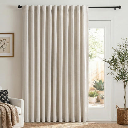 Linen Total Blackout Curtains for Bedroom Living Room 84 Inch, Cream