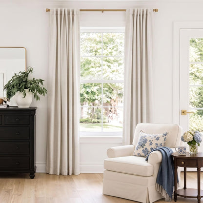 INOVADAY 100% Blackout Linen Curtains for Bedroom 50x84 Inches Cream