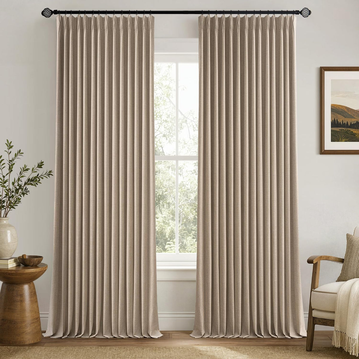 MIULEE Natural Pinch Pleated 100% Blackout Linen Curtains 40x84 Inches