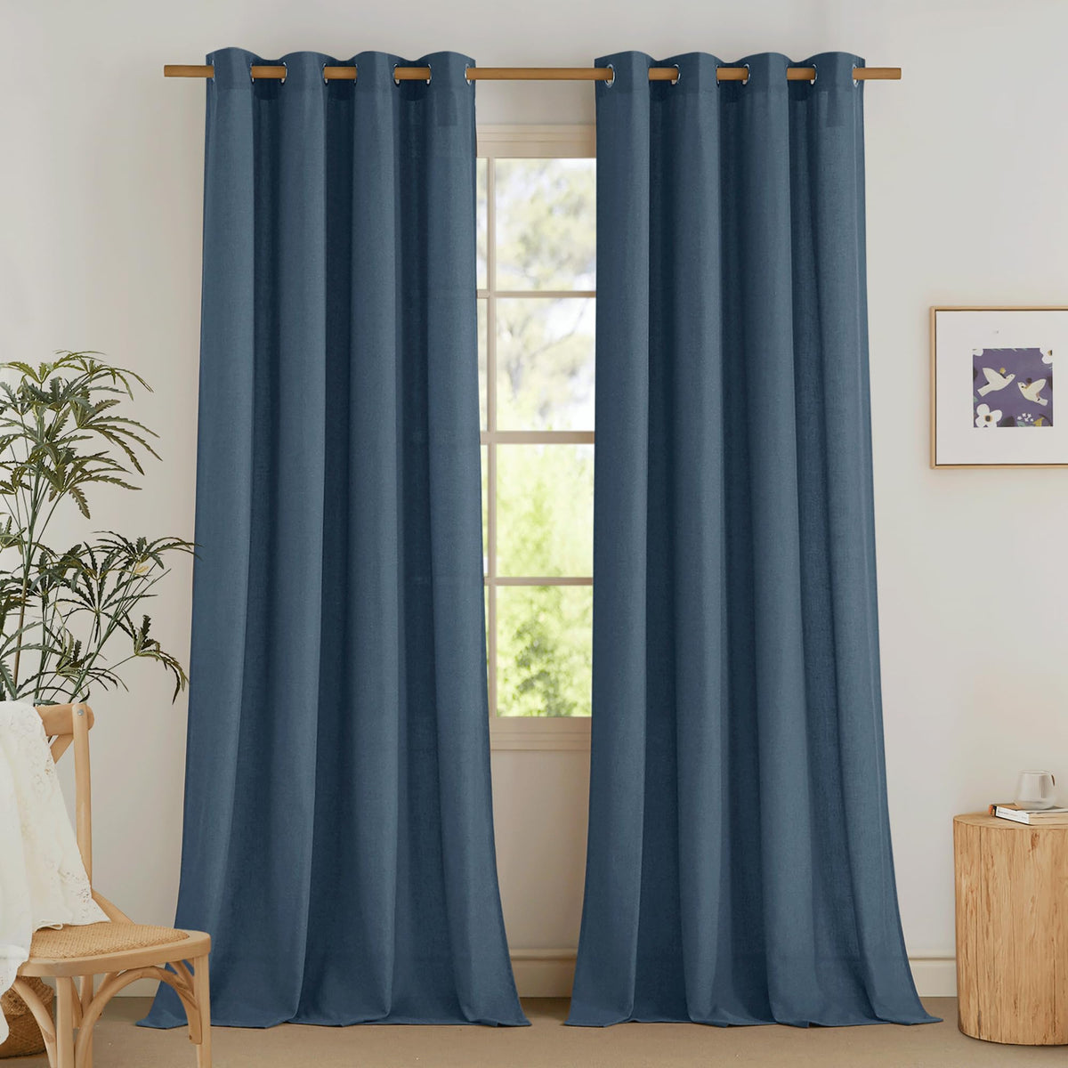 NICETOWN Natural Linen Curtains 84 inch Long 2 Panels Set, Grommet Top Thick Linen Burlap Semi Sheer Vertical Drapes Privacy Assured with Light Filtering for Bedroom/Living Room, W55 x L84