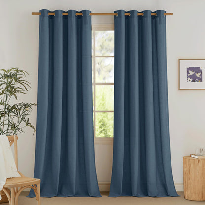 NICETOWN Natural Linen Curtains 84 inch Long 2 Panels Set, Grommet Top Thick Linen Burlap Semi Sheer Vertical Drapes Privacy Assured with Light Filtering for Bedroom/Living Room, W55 x L84