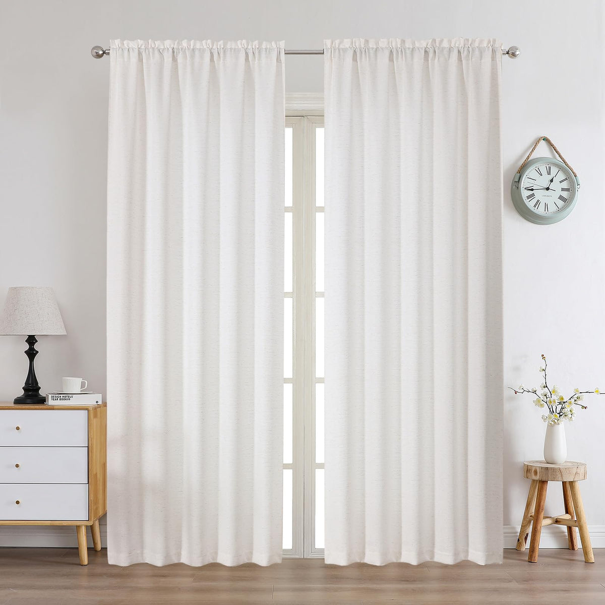 Chyhomenyc White Curtains 84 Inch Length 2 Panels 40Wx84L inches