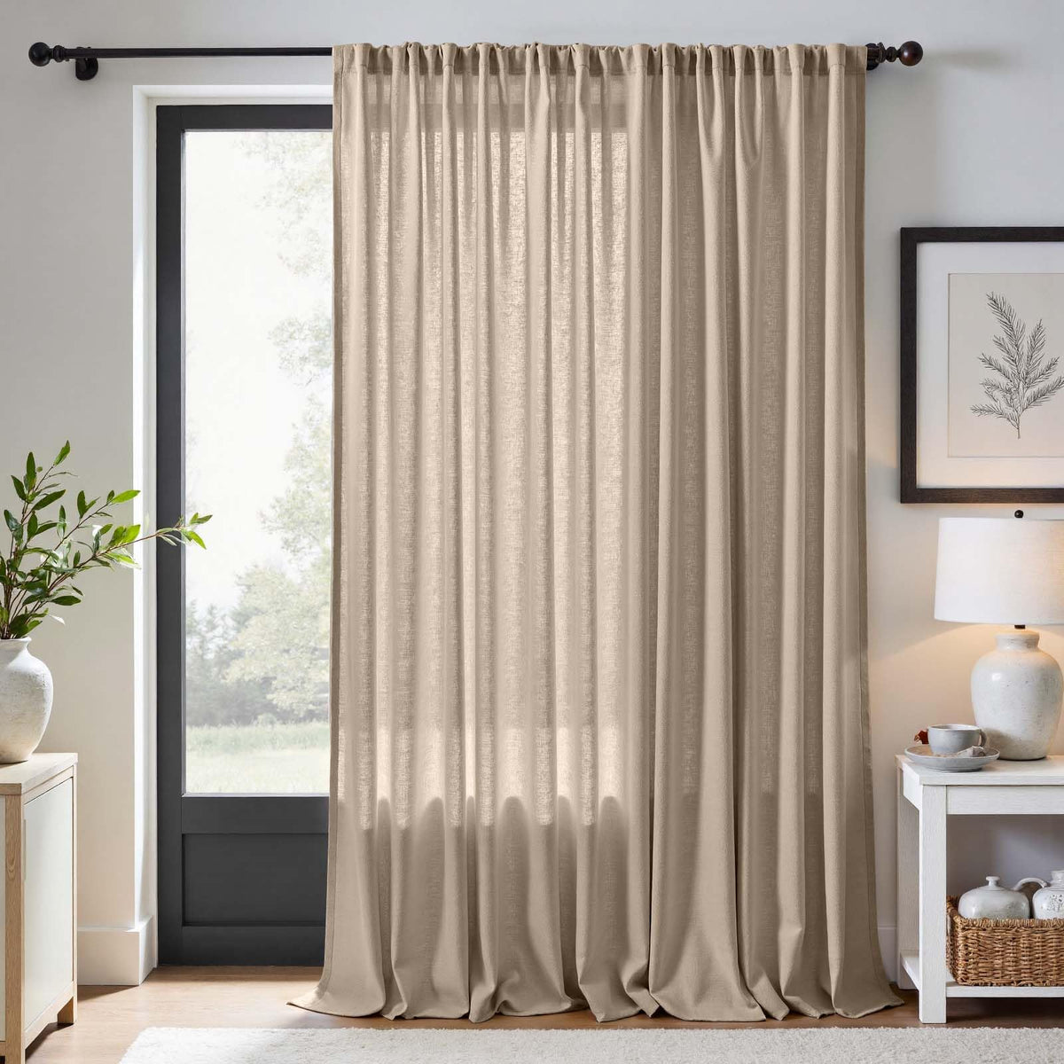 jinchan Linen Curtains Light Filtering Back Tab 50x96 Inch 2 Panels Beige