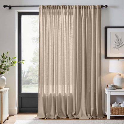 jinchan Linen Curtains Light Filtering Back Tab 50x96 Inch 2 Panels Beige