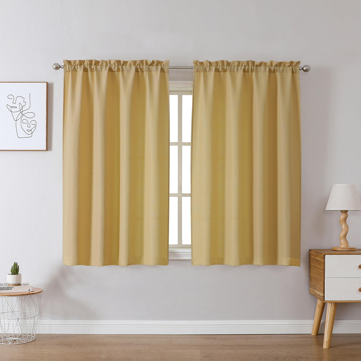Chyhomenyc White Curtains 45 Inch Length 2 Panels, Faux Linen Textured