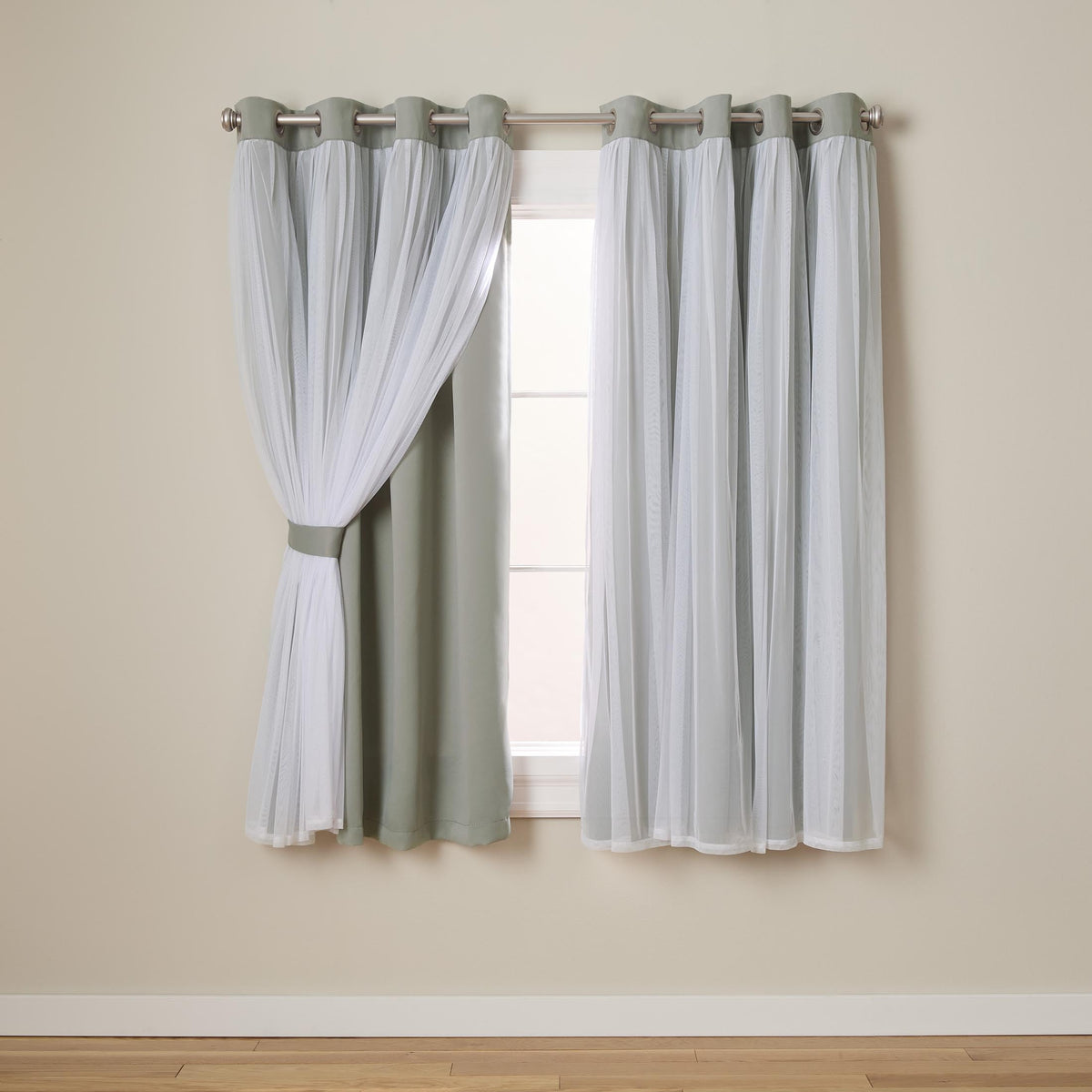TOWN & COUNTRY LUXE Talia Double Layer Indoor Curtains, Sheer and Room Darkening Blackout, Grommet Top, Energy Efficient, 2-Pack Set, 52"x84", Rose Blush