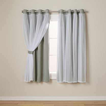 TOWN & COUNTRY LUXE Talia Double Layer Indoor Curtains, Sheer and Room Darkening Blackout, Grommet Top, Energy Efficient, 2-Pack Set, 52"x84", Rose Blush