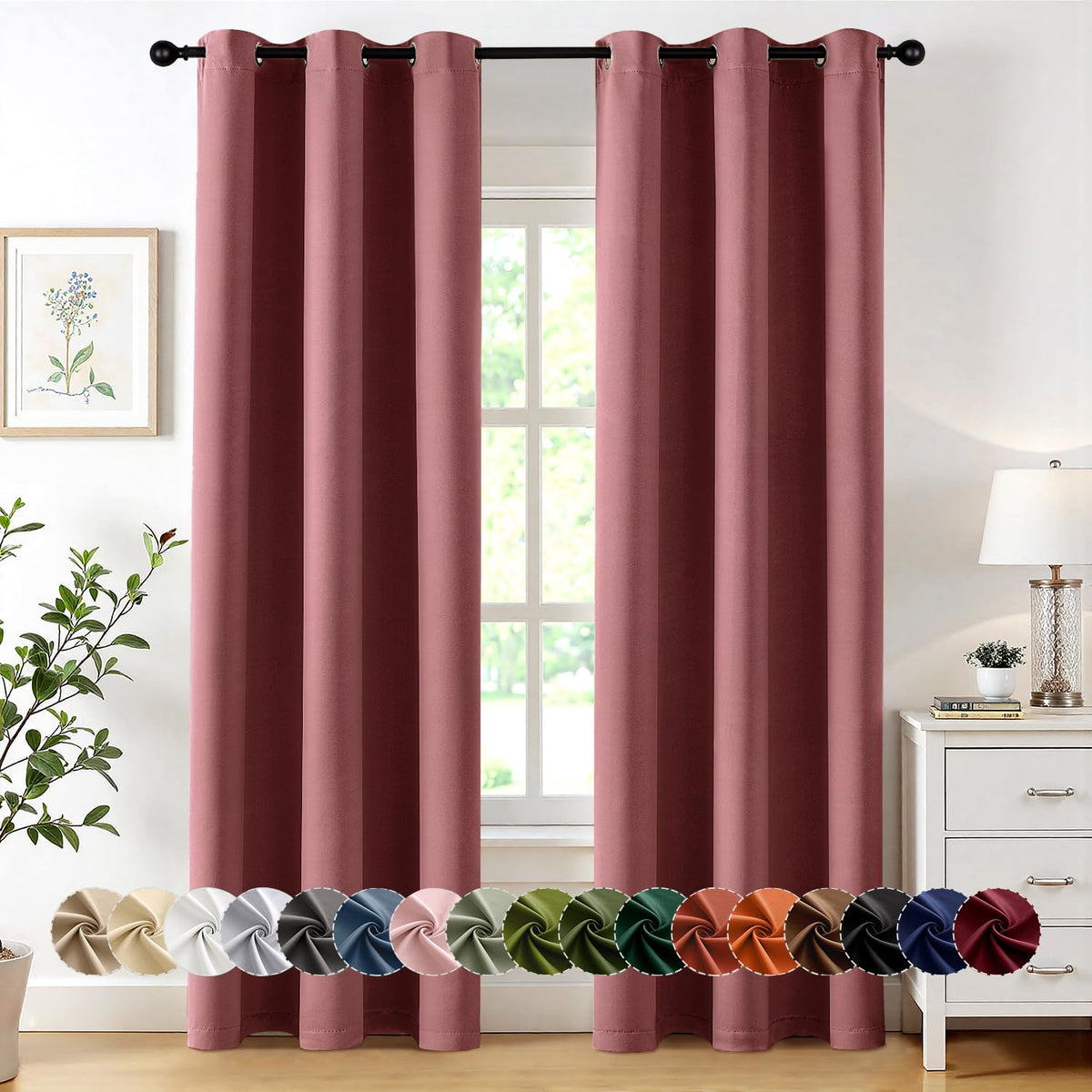 MIULEE Blackout Curtains for Bedroom 2 Panels 40 x 63 Inch Long Pink