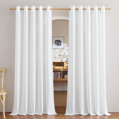 NICETOWN Natural Linen Curtains 84 inch Long 2 Panels Set, Grommet Top Thick Linen Burlap Semi Sheer Vertical Drapes Privacy Assured with Light Filtering for Bedroom/Living Room, W55 x L84