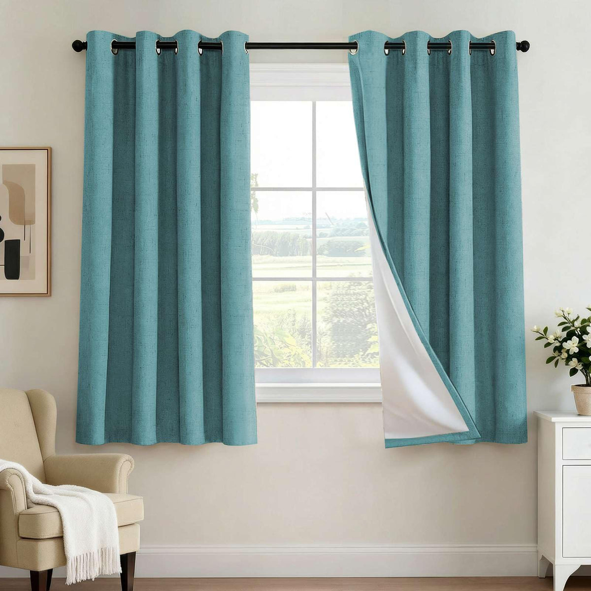 H.VERSAILTEX 100% Blackout Curtains for Bedroom 84 Inches Long Grommet Linen Face Full Light Blocking Curtain Drapes for Living Room Thermal Linen Look Curtains 2 Panels Set, 52" W x 84" L, Navy