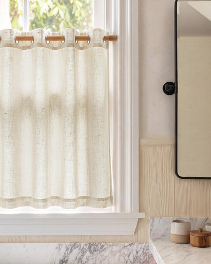 NICETOWN Natural Linen Curtains 84 inch Long 2 Panels Set, Grommet Top Thick Linen Burlap Semi Sheer Vertical Drapes Privacy Assured with Light Filtering for Bedroom/Living Room, W55 x L84