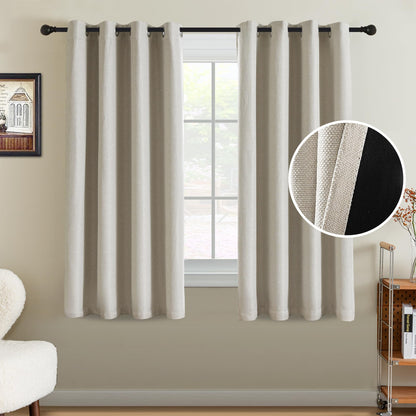H.VERSAILTEX Linen Blackout Curtain 84 Inches Long for Bedroom/Living Room Thermal Insulated Grommet Linen Look Curtain Drapes Primitive Textured Burlap Effect Window Drapes 1 Panel - Heather Ivory