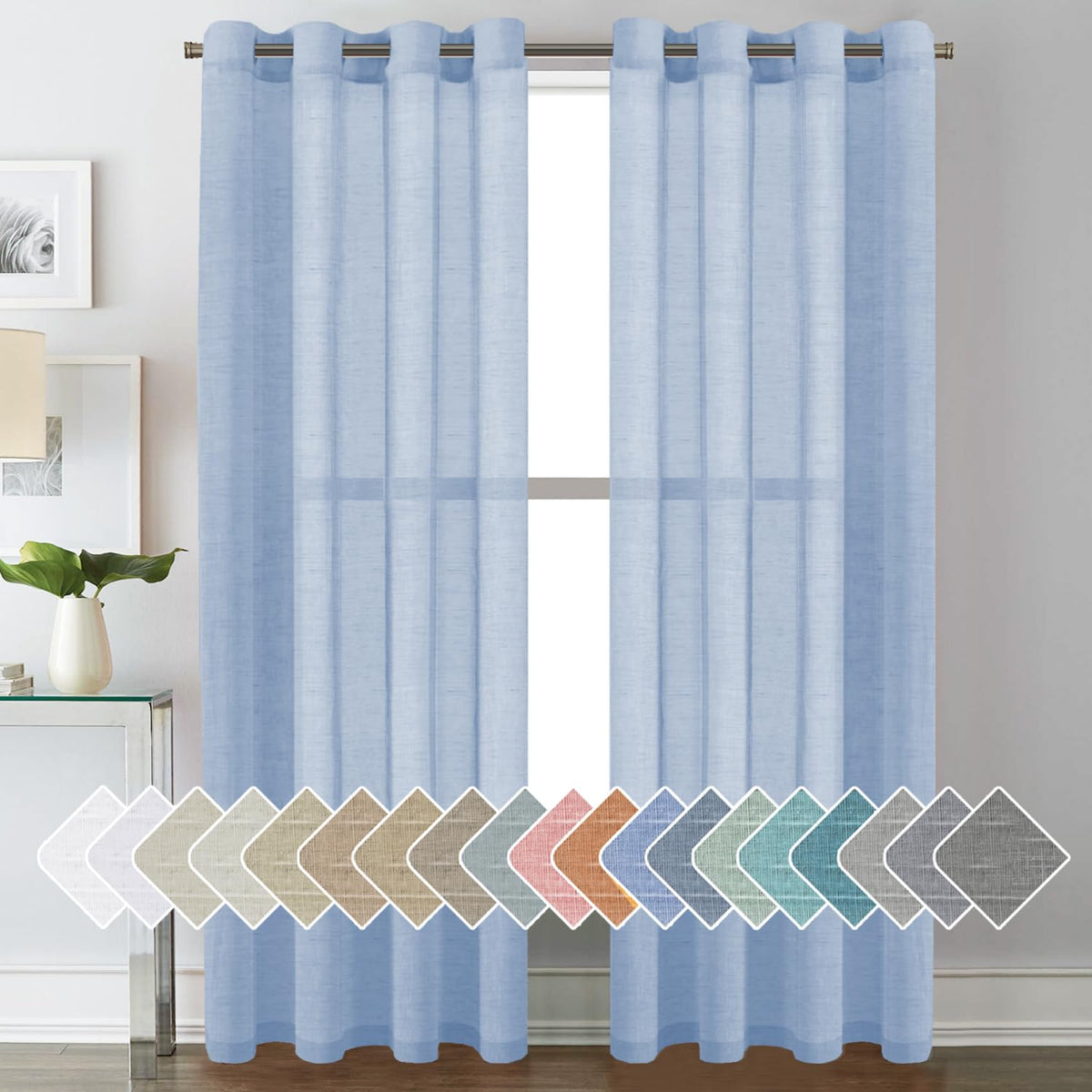 H.VERSAILTEX Natural Linen Sheer Curtains 84" 2 Panels Grommet