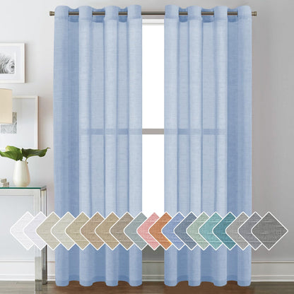 H.VERSAILTEX Natural Linen Sheer Curtains 84" 2 Panels Grommet