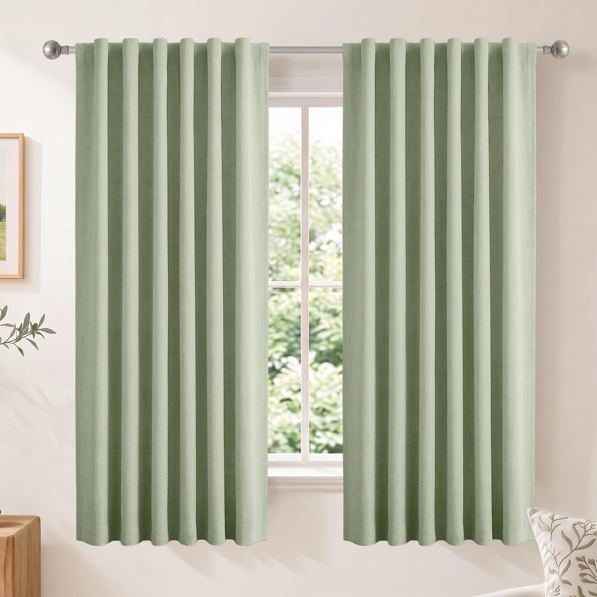 Linen Total Blackout Curtains for Bedroom Living Room 84 Inch, Cream