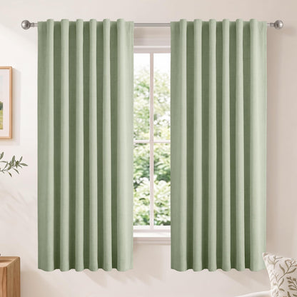 Linen Total Blackout Curtains for Bedroom Living Room 84 Inch, Cream