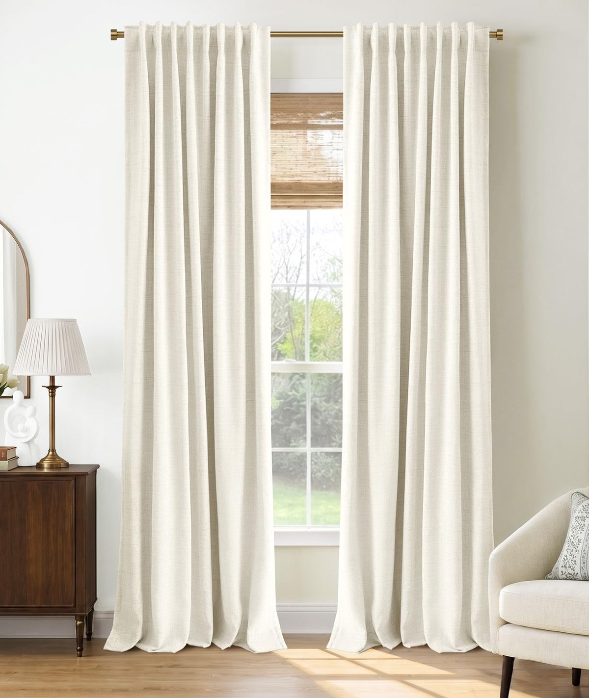 INOVADAY 100% Blackout Linen Curtains for Bedroom 50x84 Inches Cream