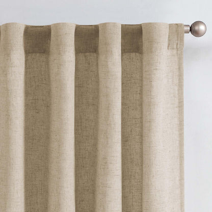 jinchan Linen Curtains Light Filtering Back Tab 50x96 Inch 2 Panels Beige