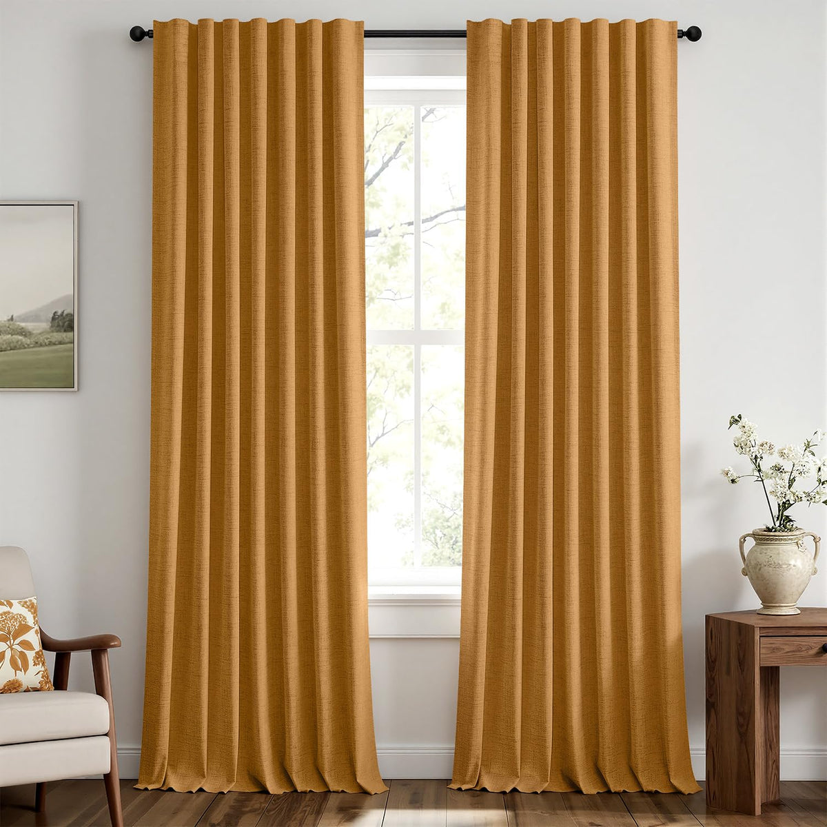MIULEE 100% Blackout Linen Curtains for Bedroom 42 x 84 Inch Ivory 2 Panels