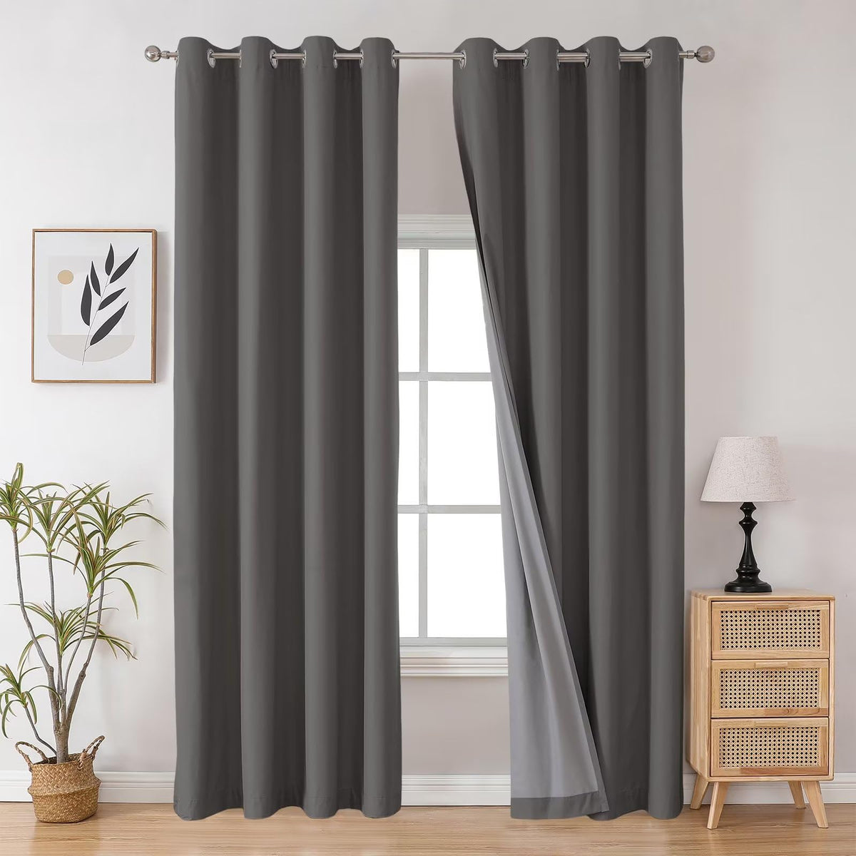 Joydeco Blackout Curtains for Bedroom 84 Inch - Black Out Curtains with Grommets Thermal Insulated Room Darkening Light Blocking, Noise Reducing & Wrinkle-Free Drapes for Living Room Windows, 2 Panels