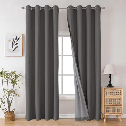 Joydeco Blackout Curtains for Bedroom 84 Inch - Black Out Curtains with Grommets Thermal Insulated Room Darkening Light Blocking, Noise Reducing & Wrinkle-Free Drapes for Living Room Windows, 2 Panels