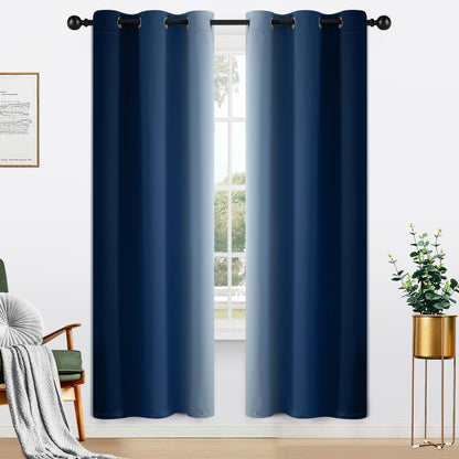 Yakamok Ombre Curtains Blue and Greyish White for Living Room,52Wx84L
