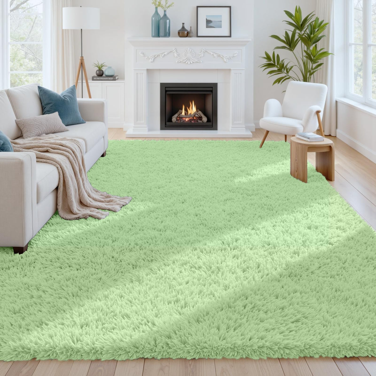 8x10 Fluffy Shag Area Rugs for Living Room Bedroom: Soft Plush Carpet Grey