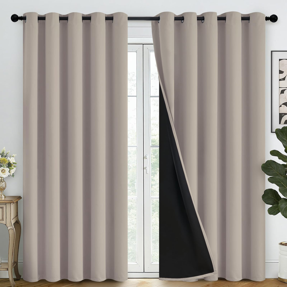 SimpleHome Cream 100% Blackout Curtains Room Darkening Living Room 84 Inch