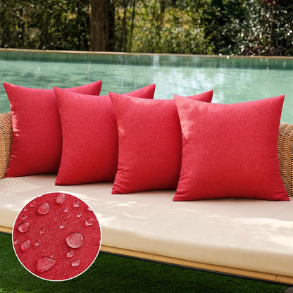 MIULEE Pack of 4 Decorative Outdoor Throw Pillow Covers Linen Waterproof Pillow Covers Summer Farmhouse Cushion Cases for Patio Garden Tent Balcony Couch Sofa 18x18 Inch Red/Turquoise